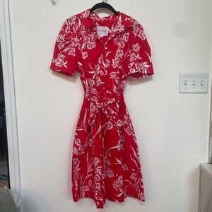 NWT Carolina Herrera Floral Cotton Belted Shirt Dress